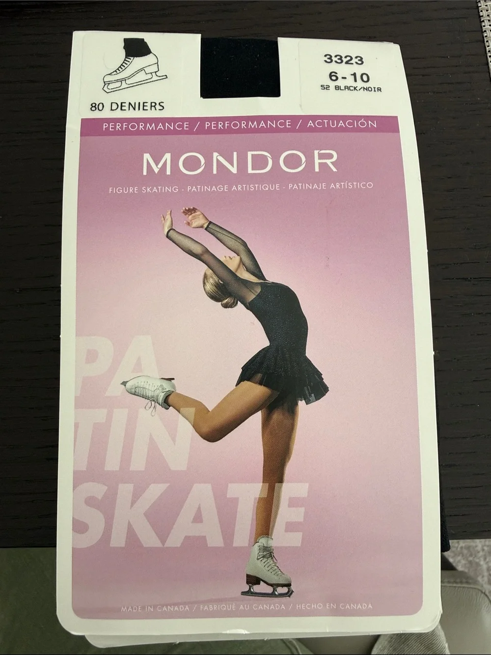 Mondor footed tights, black, ice skating/dance 6-10